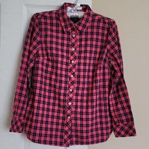 Talbots Petites Pink & Navy Plaid Flannel Shirt SP
